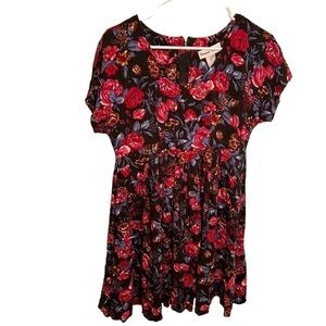 Vintage Bonnie Evans Women's Sz 8 Fit & Flare Dress Scoop Neck Black Pink Floral
